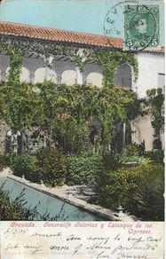 Postales: Granada. Generalife Galerias y estanque de los cipreses. 8-3-1905